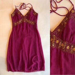 Vintage Slip Dress Boho Embroidered Berry Red 10/S